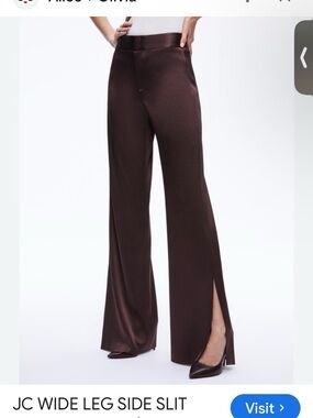 Alice + Olivia JC Wide Leg Side Slit Pants in Dark Brown NWT